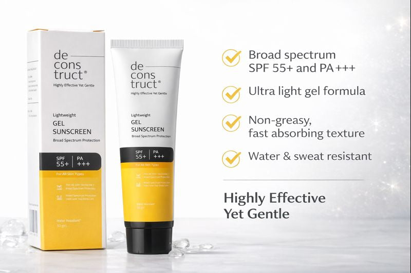 Deconstruct Gel Sunscreen SPF 55+ PA+++ | Lightweight, Oil-Free & No White Cast (30g)